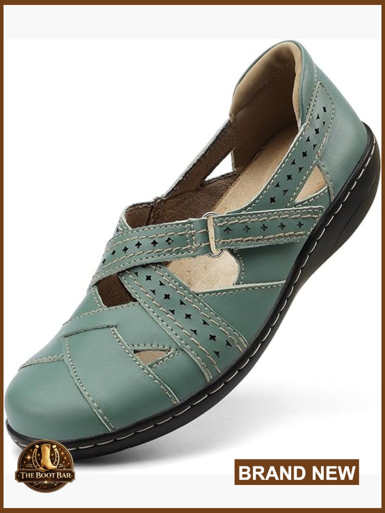 Genuine Leather Loafers Slip-On Flat Shoes Memory Foam Cushioned Work Sandal